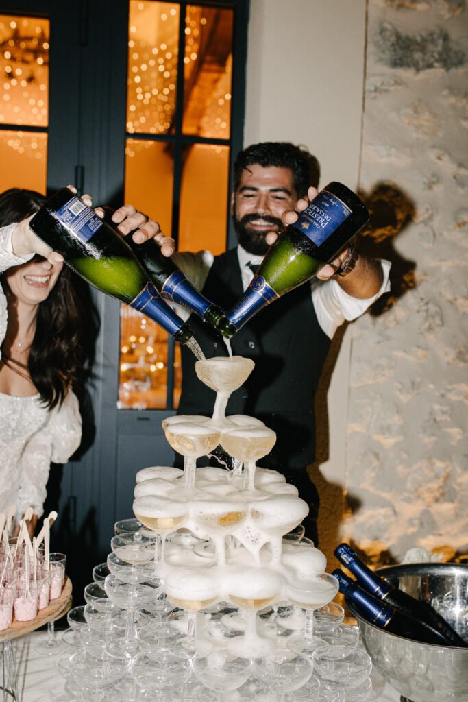 photo d'une fontaine à champagne sur un mariage à bordeaux